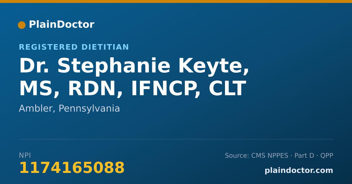 Shareable card for Stephanie Keyte, MS, RDN, IFNCP, CLT - Registered Dietitian, Ambler, PA