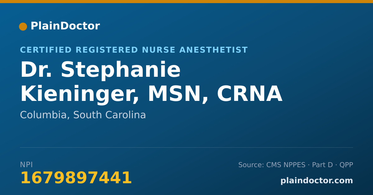 Shareable card for Stephanie Kieninger, MSN, CRNA - Certified Registered Nurse Anesthetist, Columbia, SC