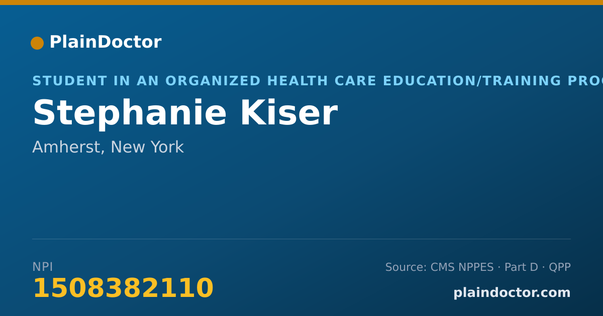 Shareable card for Stephanie Kiser - Student in an Organized Health Care Education/Training Program, Amherst, NY