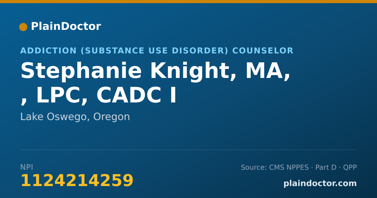 Shareable card for Stephanie Knight, MA, , LPC, CADC I - Addiction (Substance Use Disorder) Counselor, Lake Oswego, OR