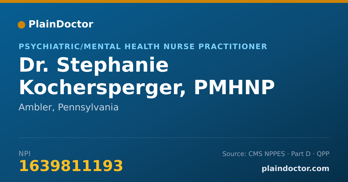 Shareable card for Stephanie Kochersperger, PMHNP - Psychiatric/Mental Health Nurse Practitioner, Ambler, PA