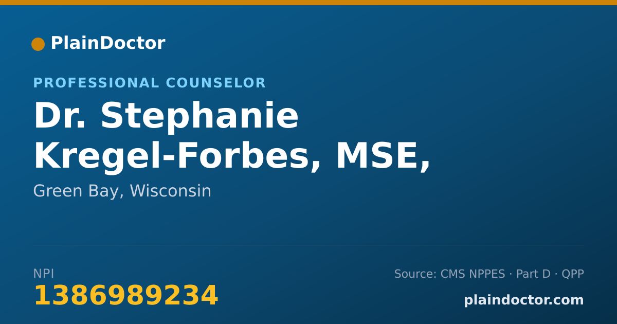 Shareable card for Stephanie Kregel-Forbes, MSE, LPC - Professional Counselor, Green Bay, WI