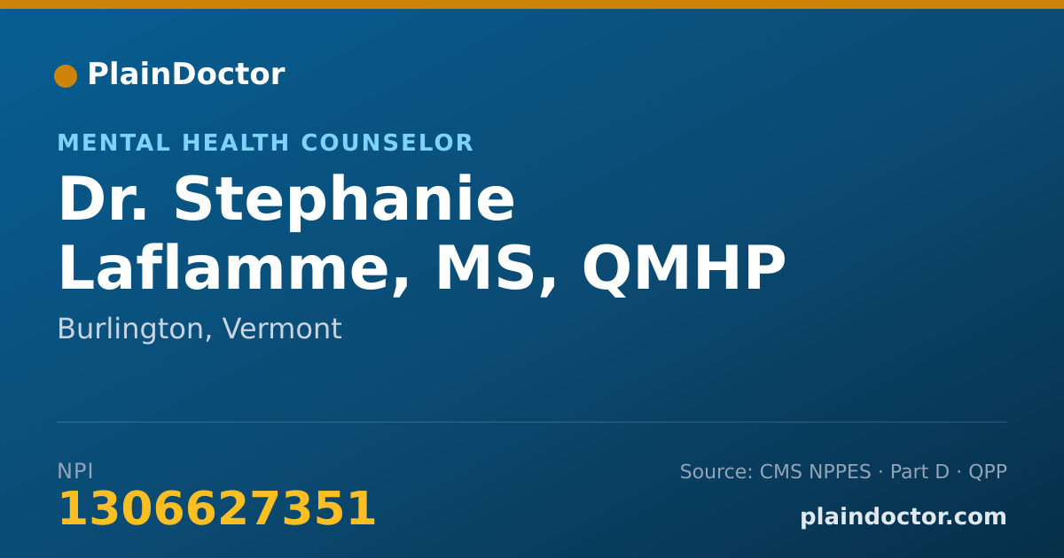 Shareable card for Stephanie Laflamme, MS, QMHP - Mental Health Counselor, Burlington, VT