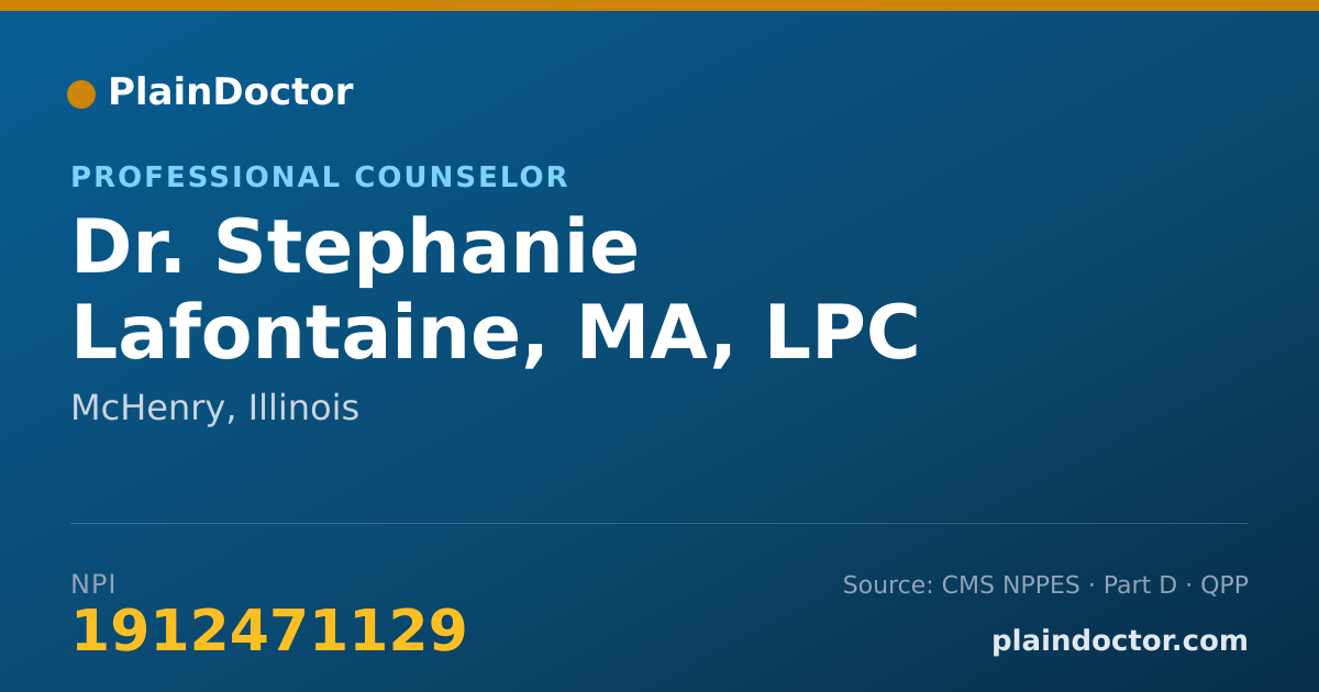 Shareable card for Stephanie Lafontaine, MA, LPC - Professional Counselor, McHenry, IL