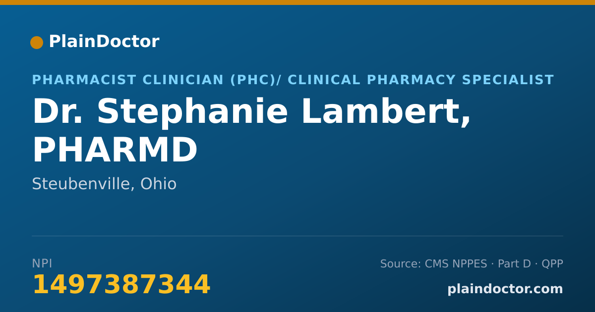 Shareable card for Stephanie Lambert, PHARMD - Pharmacist Clinician (PhC)/ Clinical Pharmacy Specialist, Steubenville, OH