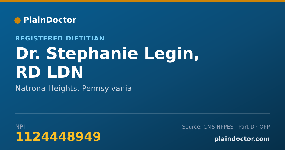 Shareable card for Stephanie Legin, RD LDN - Registered Dietitian, Natrona Heights, PA