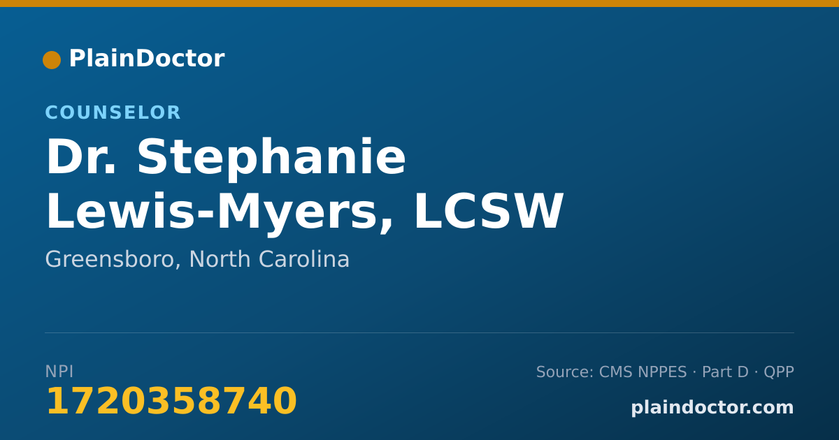 Shareable card for Stephanie Lewis-Myers, LCSW - Counselor, Greensboro, NC