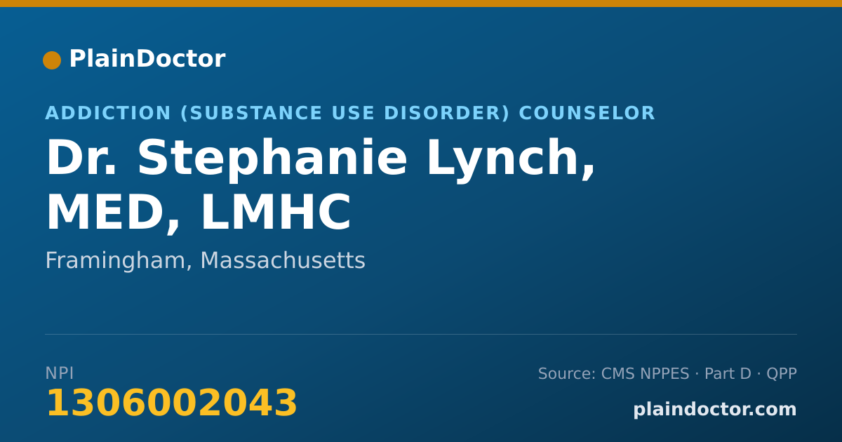 Shareable card for Stephanie Lynch, MED, LMHC - Addiction (Substance Use Disorder) Counselor, Framingham, MA