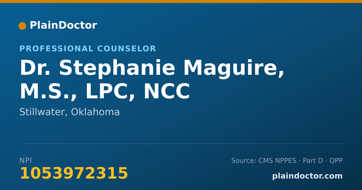Shareable card for Stephanie Maguire, M.S., LPC, NCC - Professional Counselor, Stillwater, OK