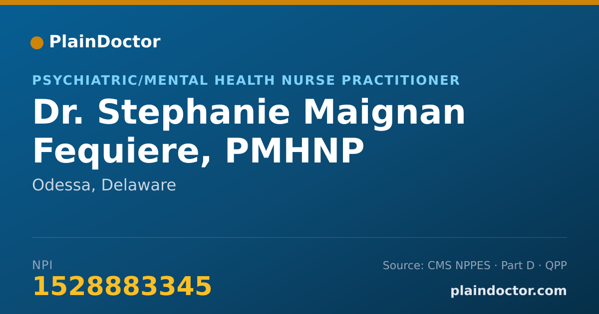 Shareable card for Stephanie Maignan Fequiere, PMHNP - Psychiatric/Mental Health Nurse Practitioner, Odessa, DE