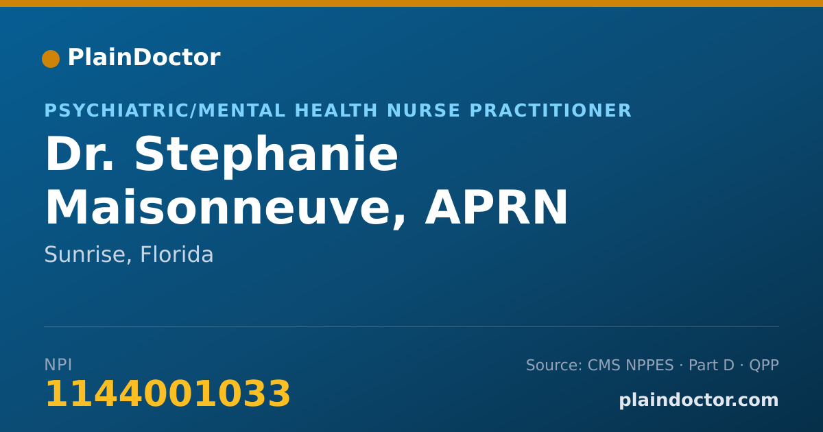Shareable card for Stephanie Maisonneuve, APRN - Psychiatric/Mental Health Nurse Practitioner, Sunrise, FL