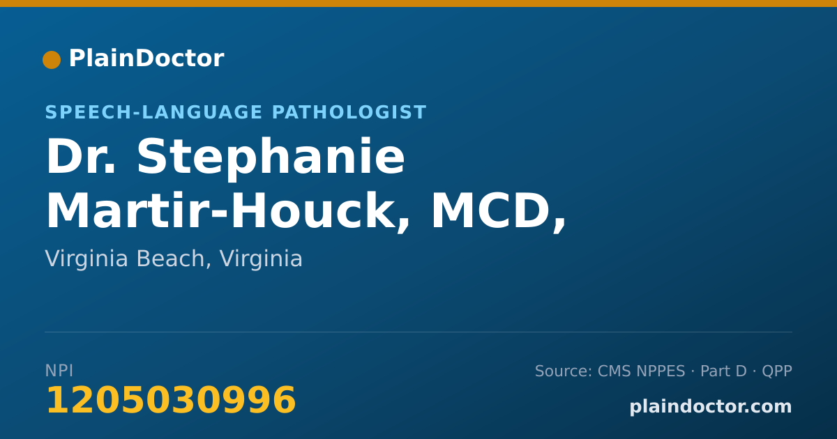Shareable card for Stephanie Martir-Houck, MCD, CCC, SLP - Speech-Language Pathologist, Virginia Beach, VA
