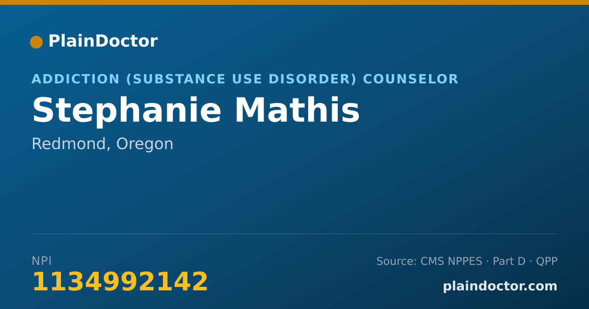 Shareable card for Stephanie Mathis - Addiction (Substance Use Disorder) Counselor, Redmond, OR