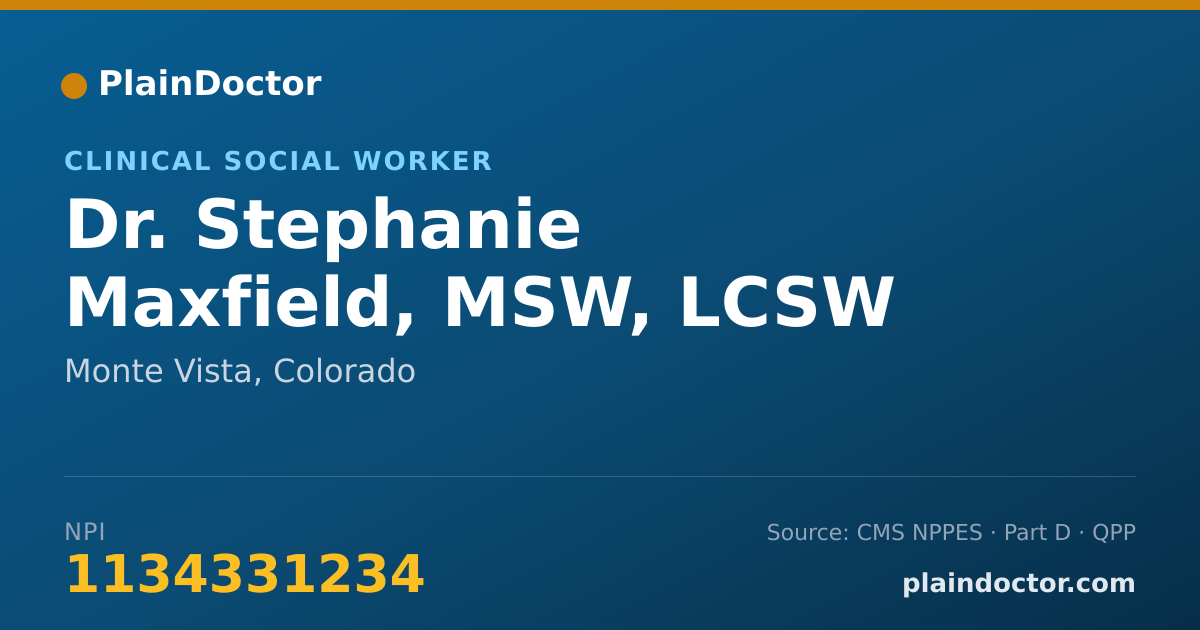 Shareable card for Stephanie Maxfield, MSW, LCSW - Clinical Social Worker, Monte Vista, CO