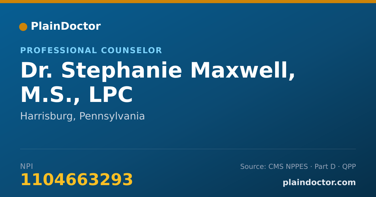 Shareable card for Stephanie Maxwell, M.S., LPC - Professional Counselor, Harrisburg, PA