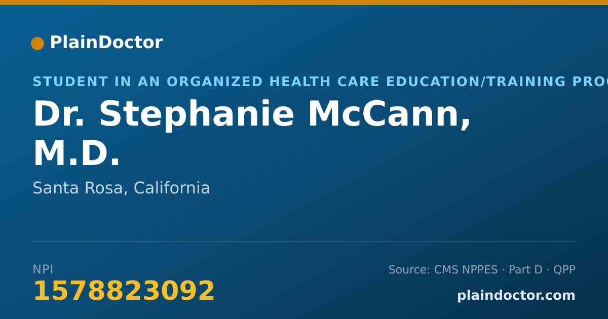 Shareable card for Stephanie McCann, M.D. - Student in an Organized Health Care Education/Training Program, Santa Rosa, CA