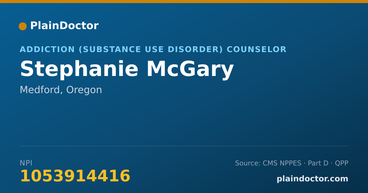 Shareable card for Stephanie McGary - Addiction (Substance Use Disorder) Counselor, Medford, OR