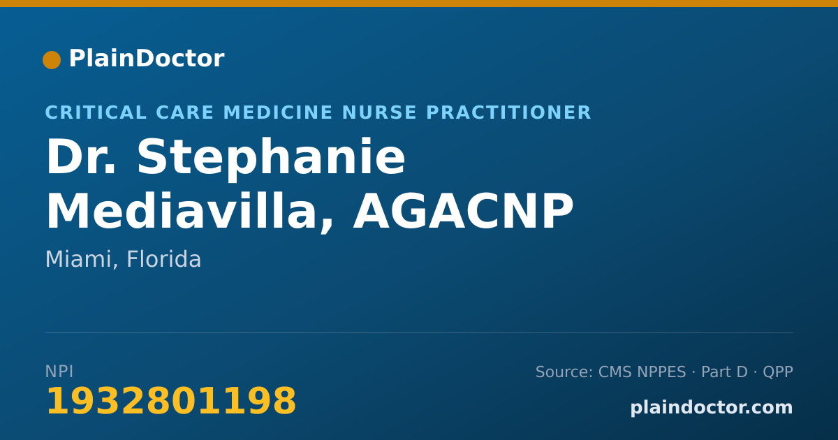 Shareable card for Stephanie Mediavilla, AGACNP - Critical Care Medicine Nurse Practitioner, Miami, FL