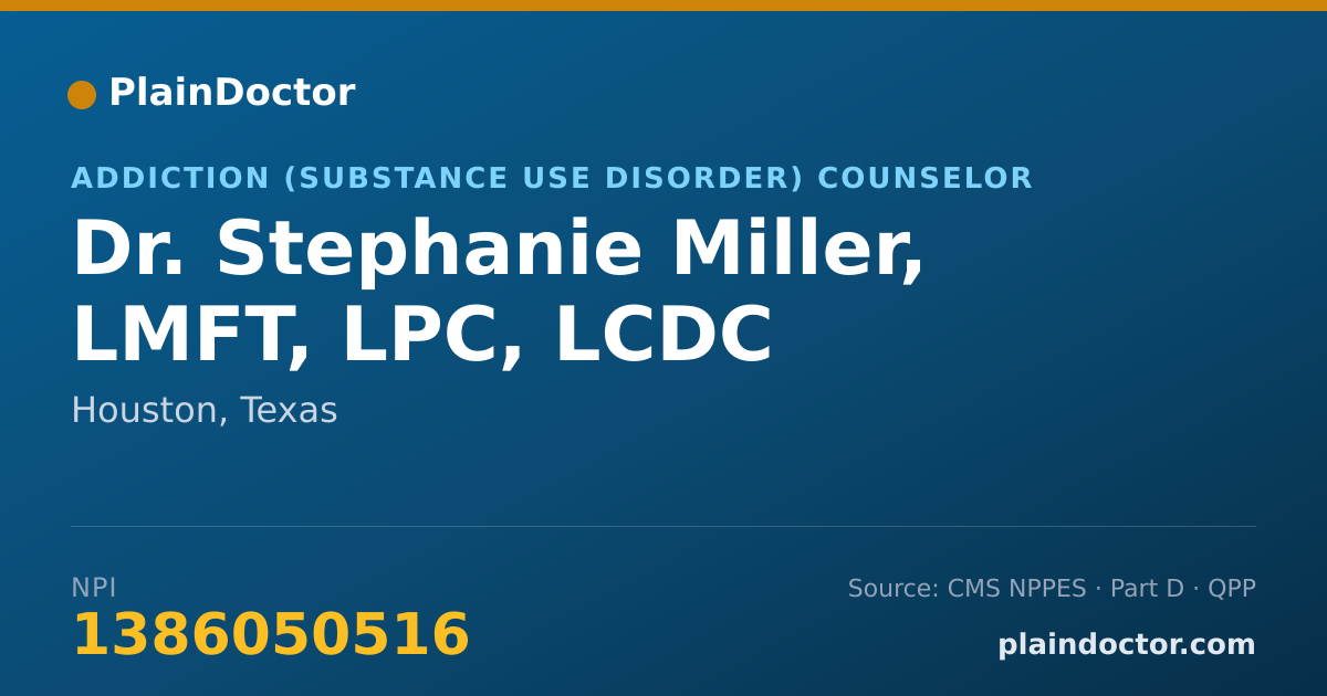 Shareable card for Stephanie Miller, LMFT, LPC, LCDC - Addiction (Substance Use Disorder) Counselor, Houston, TX