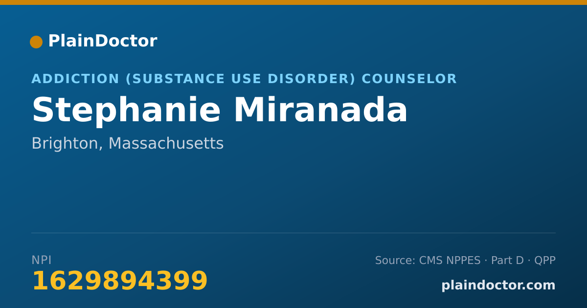Shareable card for Stephanie Miranada - Addiction (Substance Use Disorder) Counselor, Brighton, MA