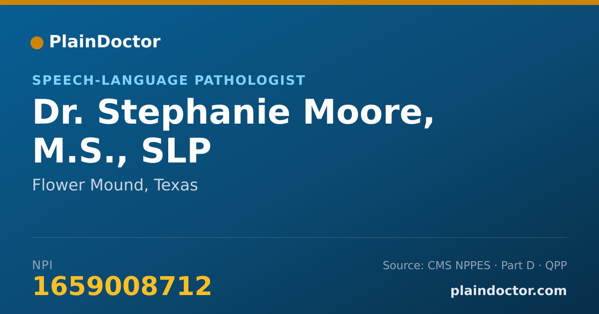 Shareable card for Stephanie Moore, M.S., SLP - Speech-Language Pathologist, Flower Mound, TX