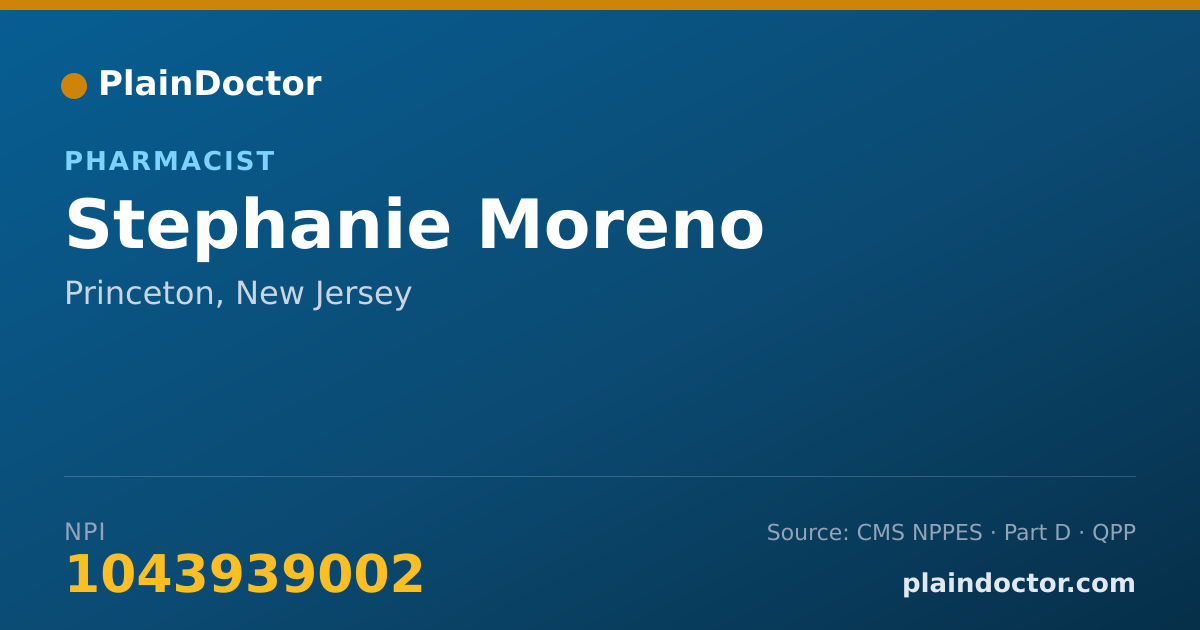 Shareable card for Stephanie Moreno - Pharmacist, Princeton, NJ
