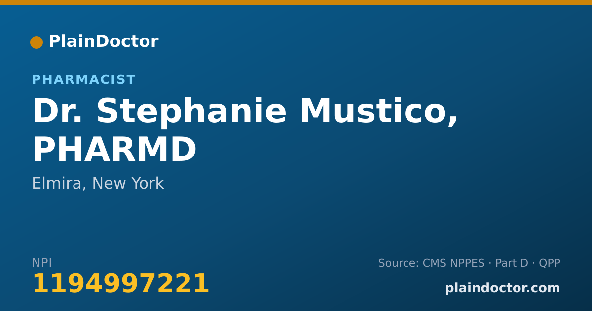 Shareable card for Stephanie Mustico, PHARMD - Pharmacist, Elmira, NY