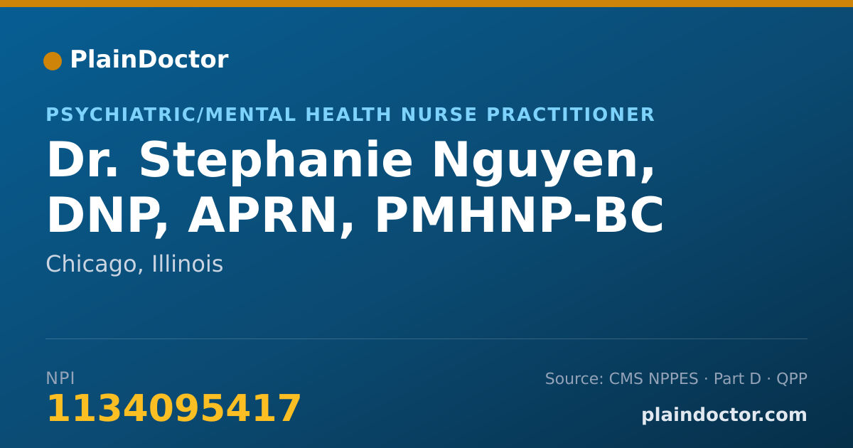 Shareable card for Stephanie Nguyen, DNP, APRN, PMHNP-BC - Psychiatric/Mental Health Nurse Practitioner, Chicago, IL
