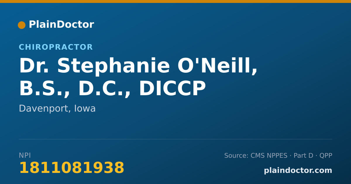 Shareable card for Stephanie O'Neill, B.S., D.C., DICCP - Chiropractor, Davenport, IA