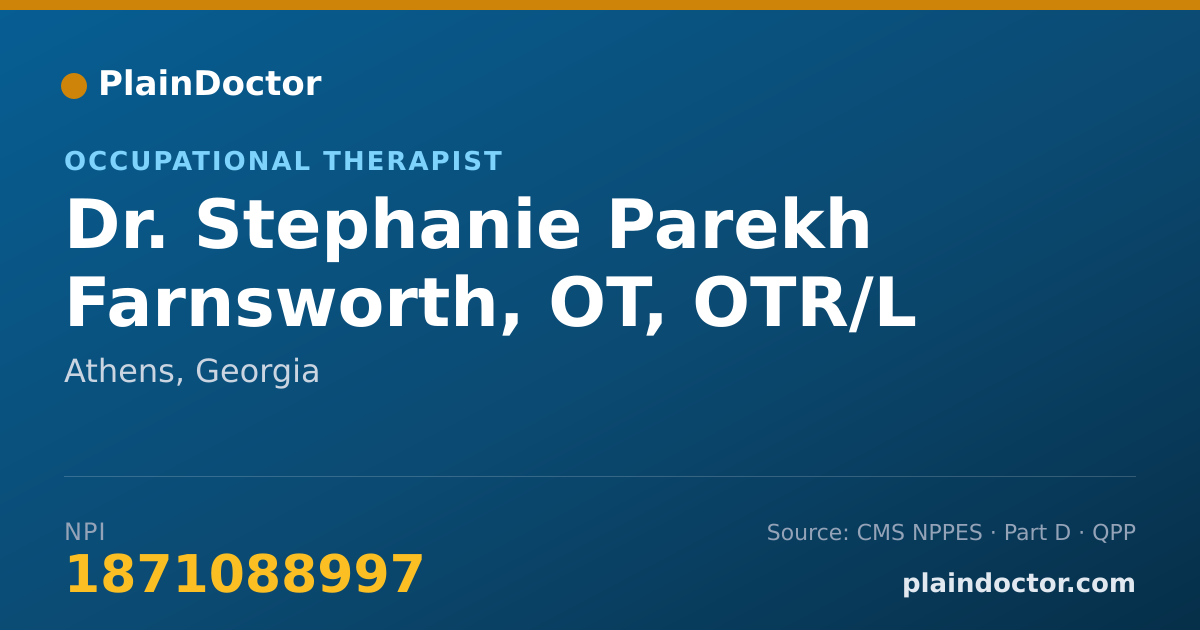 Shareable card for Stephanie Parekh Farnsworth, OT, OTR/L - Occupational Therapist, Athens, GA