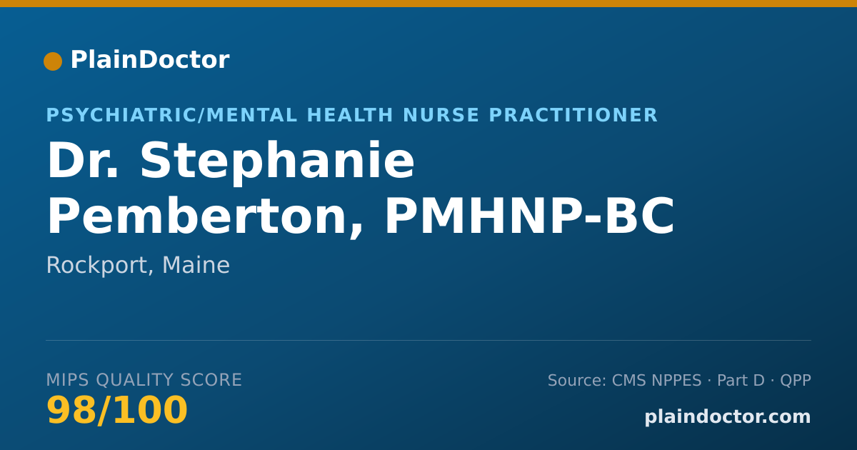 Shareable card for Stephanie Pemberton, PMHNP-BC - Psychiatric/Mental Health Nurse Practitioner, Rockport, ME