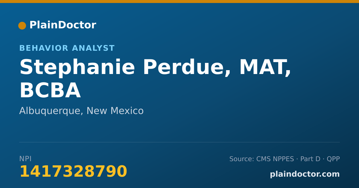 Shareable card for Stephanie Perdue, MAT, BCBA - Behavior Analyst, Albuquerque, NM
