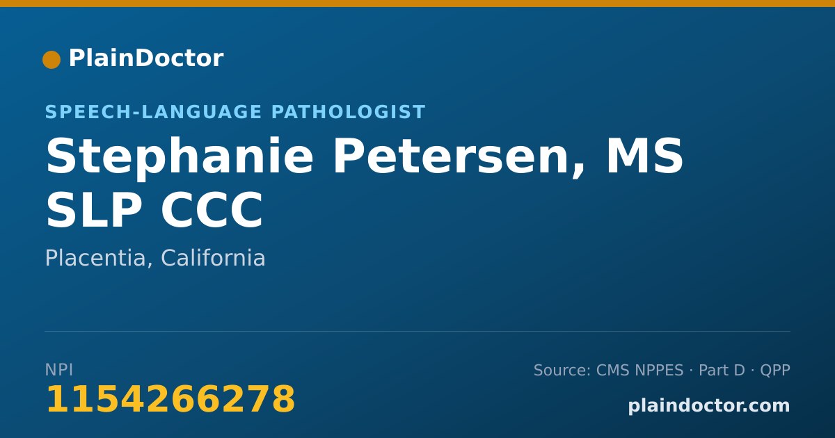 Shareable card for Stephanie Petersen, MS SLP CCC - Speech-Language Pathologist, Placentia, CA