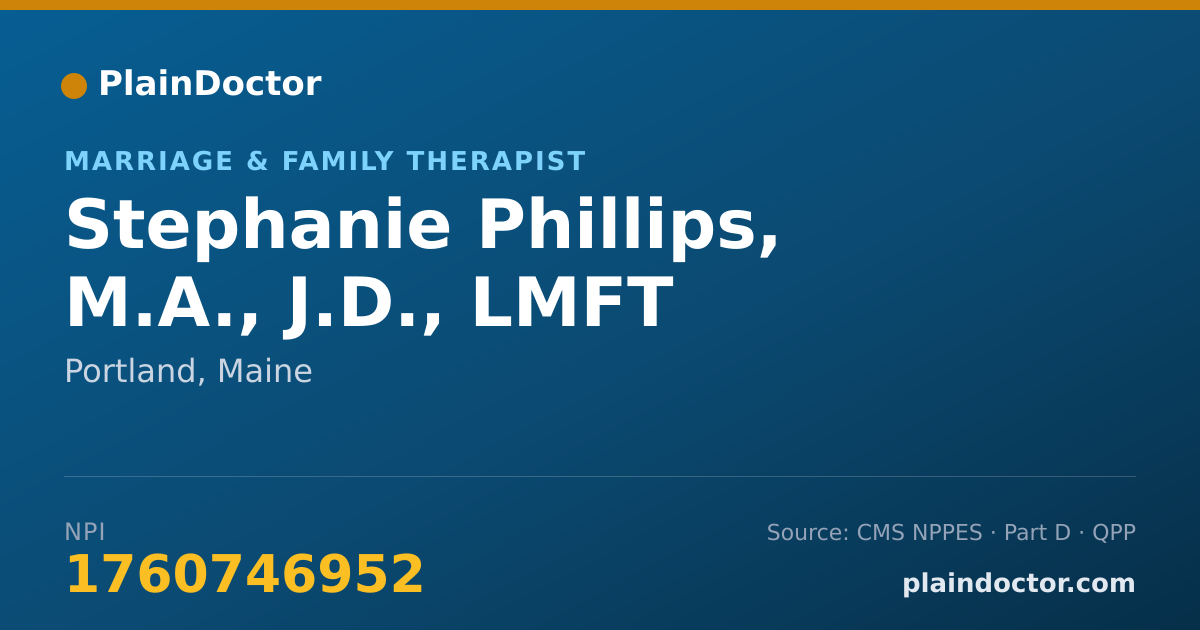 Shareable card for Stephanie Phillips, M.A., J.D., LMFT - Marriage & Family Therapist, Portland, ME