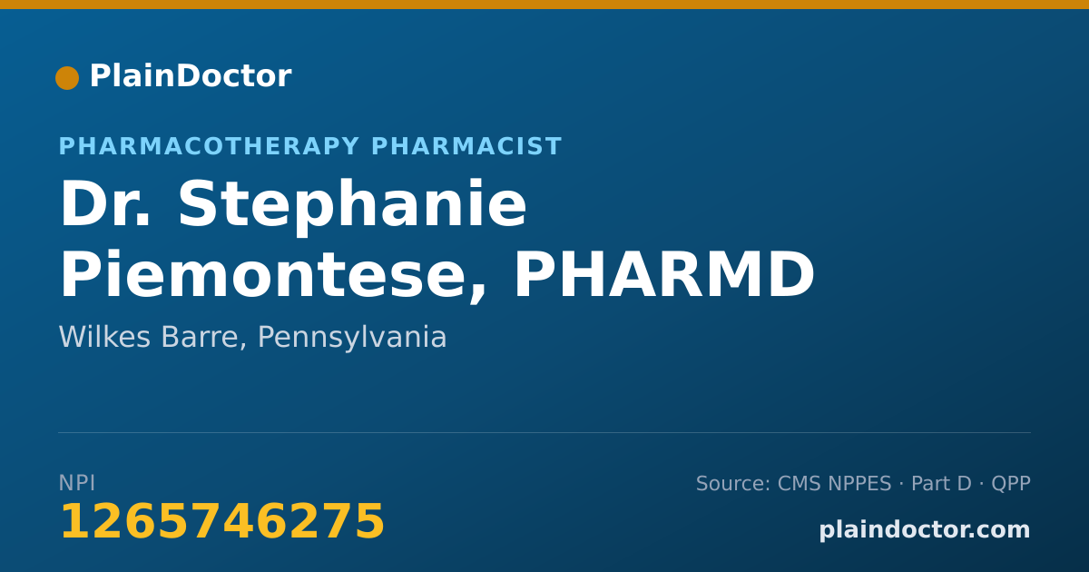 Shareable card for Stephanie Piemontese, PHARMD - Pharmacotherapy Pharmacist, Wilkes Barre, PA