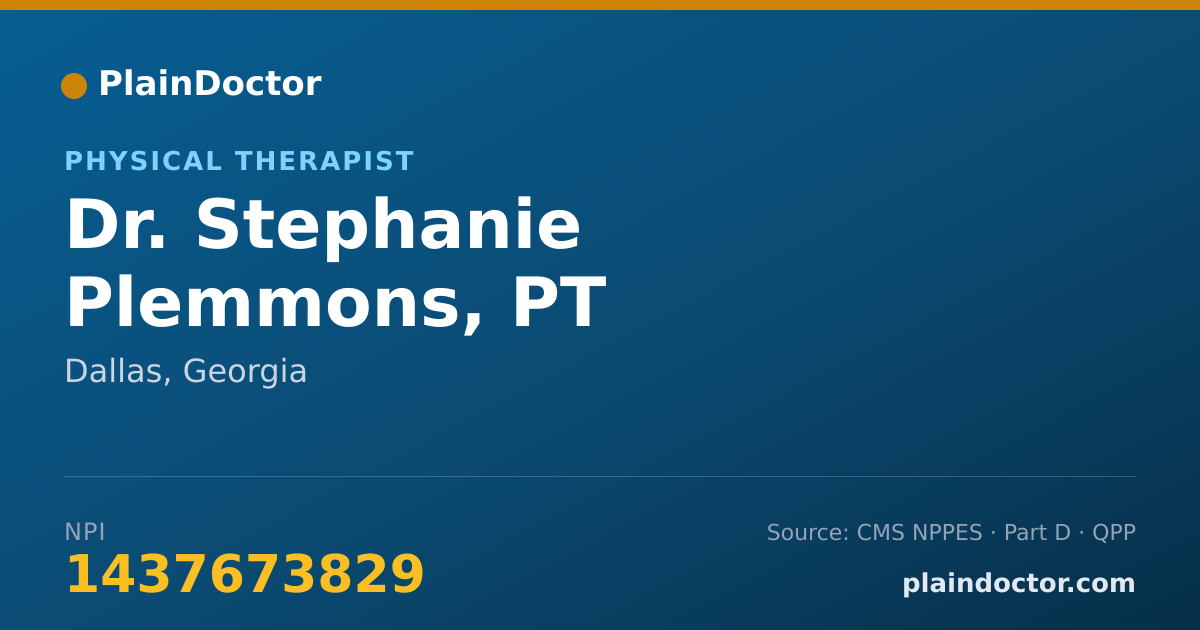 Shareable card for Stephanie Plemmons, PT - Physical Therapist, Dallas, GA