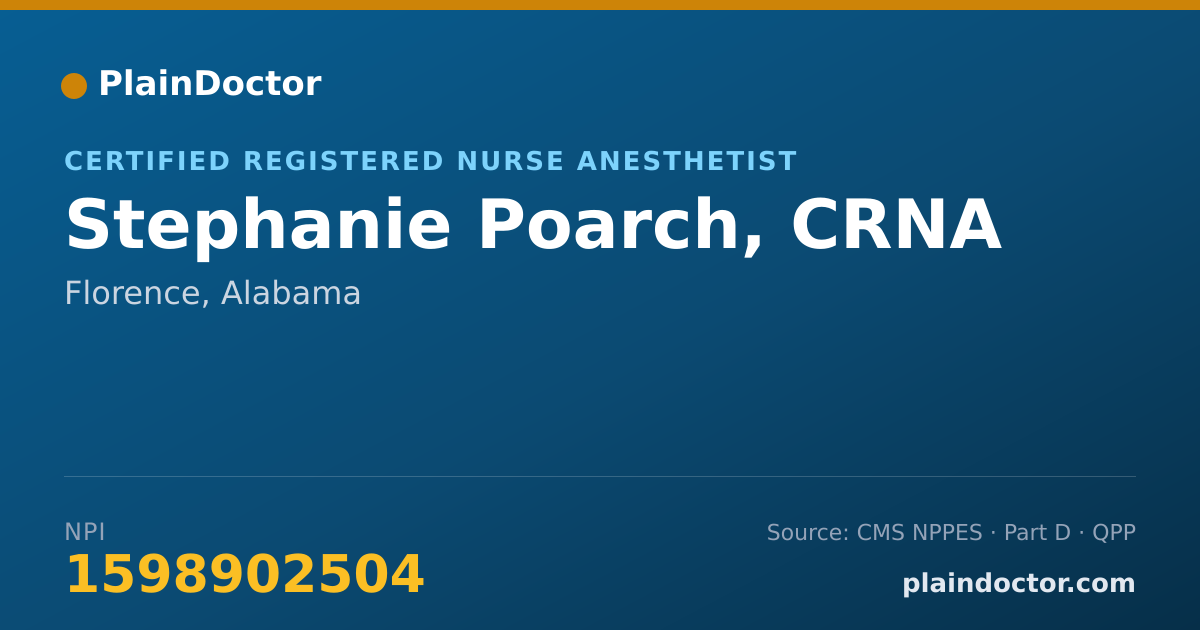 Shareable card for Stephanie Poarch, CRNA - Certified Registered Nurse Anesthetist, Florence, AL