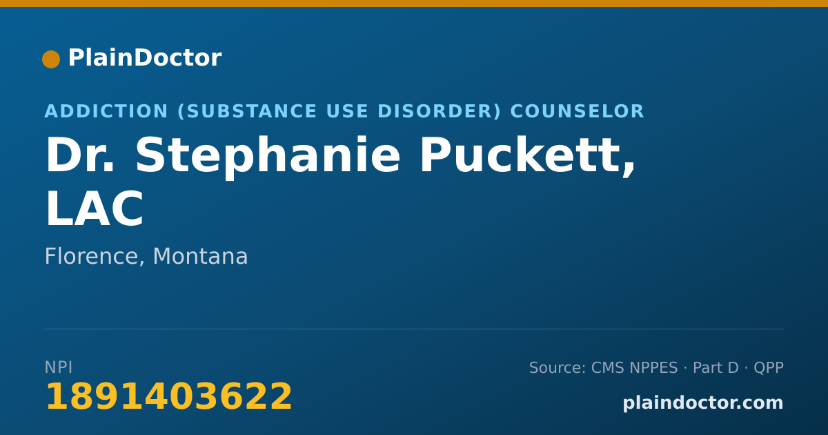 Shareable card for Stephanie Puckett, LAC - Addiction (Substance Use Disorder) Counselor, Florence, MT