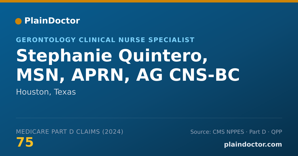 Shareable card for Stephanie Quintero, MSN, APRN, AG CNS-BC - Adult Health Clinical Nurse Specialist, Houston, TX
