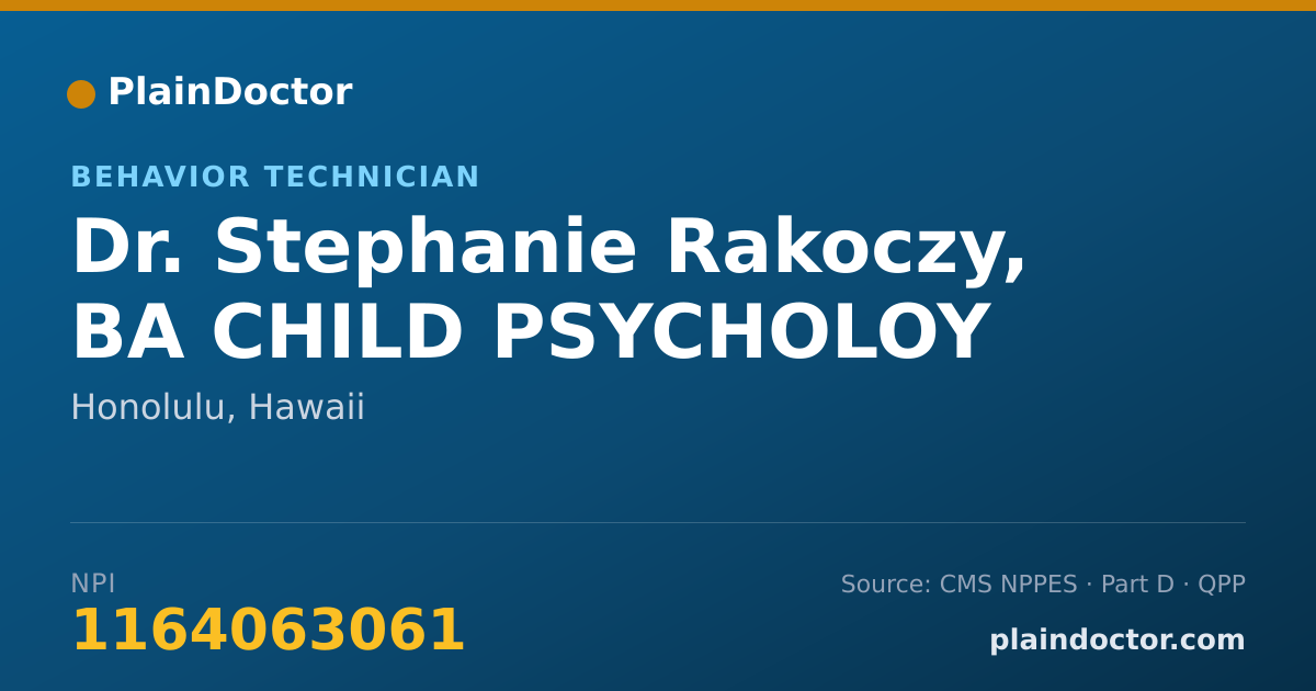 Shareable card for Stephanie Rakoczy, BA CHILD PSYCHOLOY - Behavior Technician, Honolulu, HI