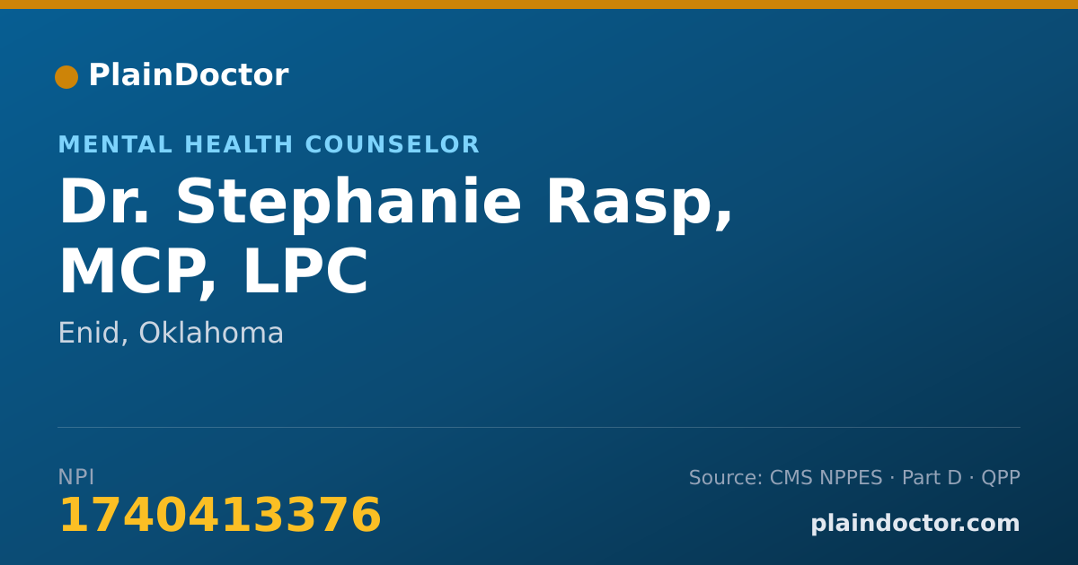 Shareable card for Stephanie Rasp, MCP, LPC - Mental Health Counselor, Enid, OK