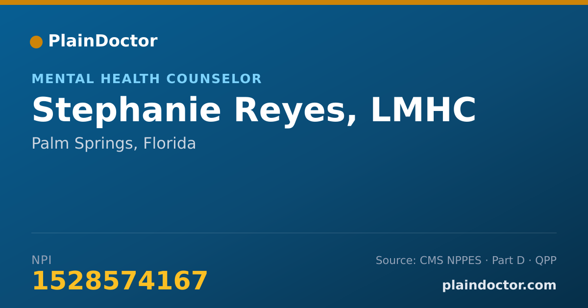 Shareable card for Stephanie Reyes, LMHC - Mental Health Counselor, Palm Springs, FL