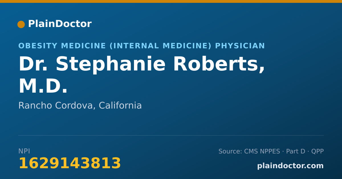 Shareable card for Stephanie Roberts, M.D. - Obesity Medicine (Internal Medicine) Physician, Rancho Cordova, CA