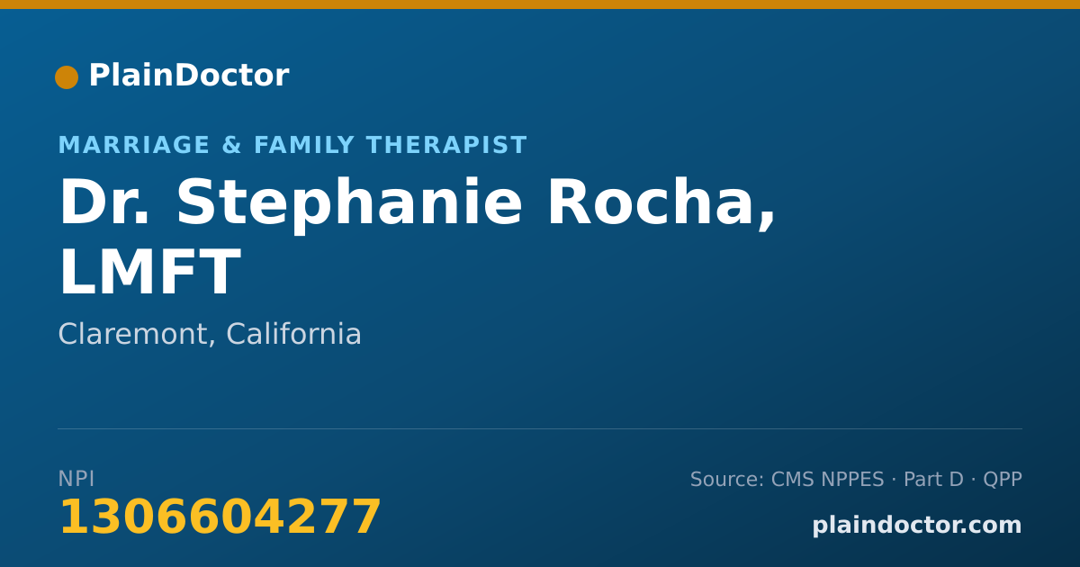 Shareable card for Stephanie Rocha, LMFT - Marriage & Family Therapist, Claremont, CA