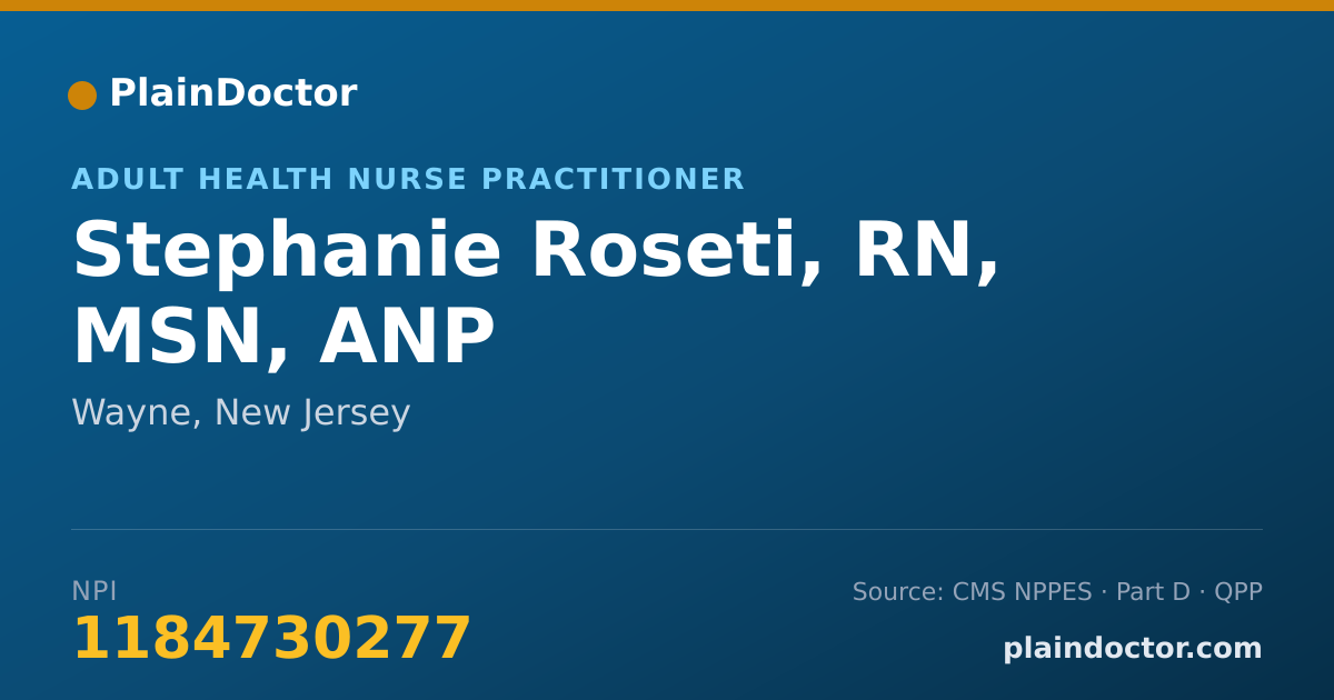 Shareable card for Stephanie Roseti, RN, MSN, ANP - Adult Health Nurse Practitioner, Wayne, NJ