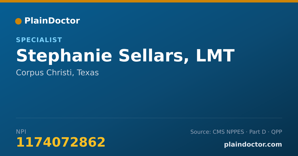 Shareable card for Stephanie Sellars, LMT - Specialist, Corpus Christi, TX
