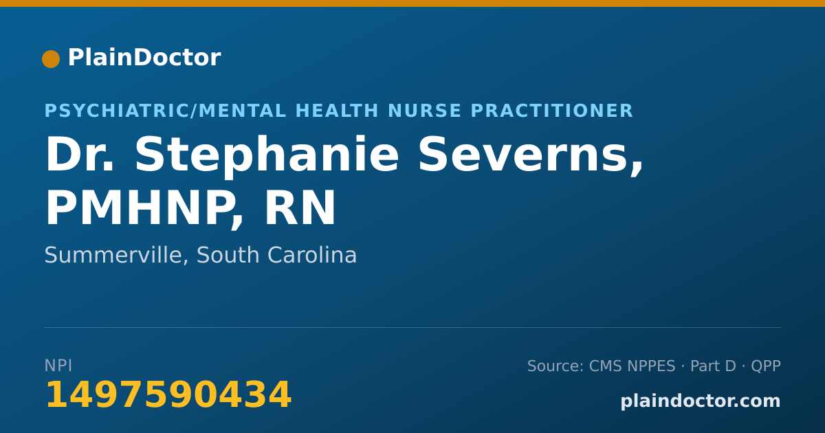Shareable card for Stephanie Severns, PMHNP, RN - Psychiatric/Mental Health Nurse Practitioner, Summerville, SC