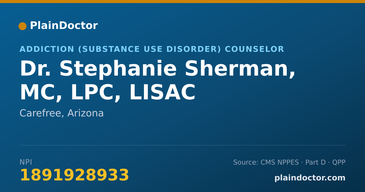 Shareable card for Stephanie Sherman, MC, LPC, LISAC - Addiction (Substance Use Disorder) Counselor, Carefree, AZ