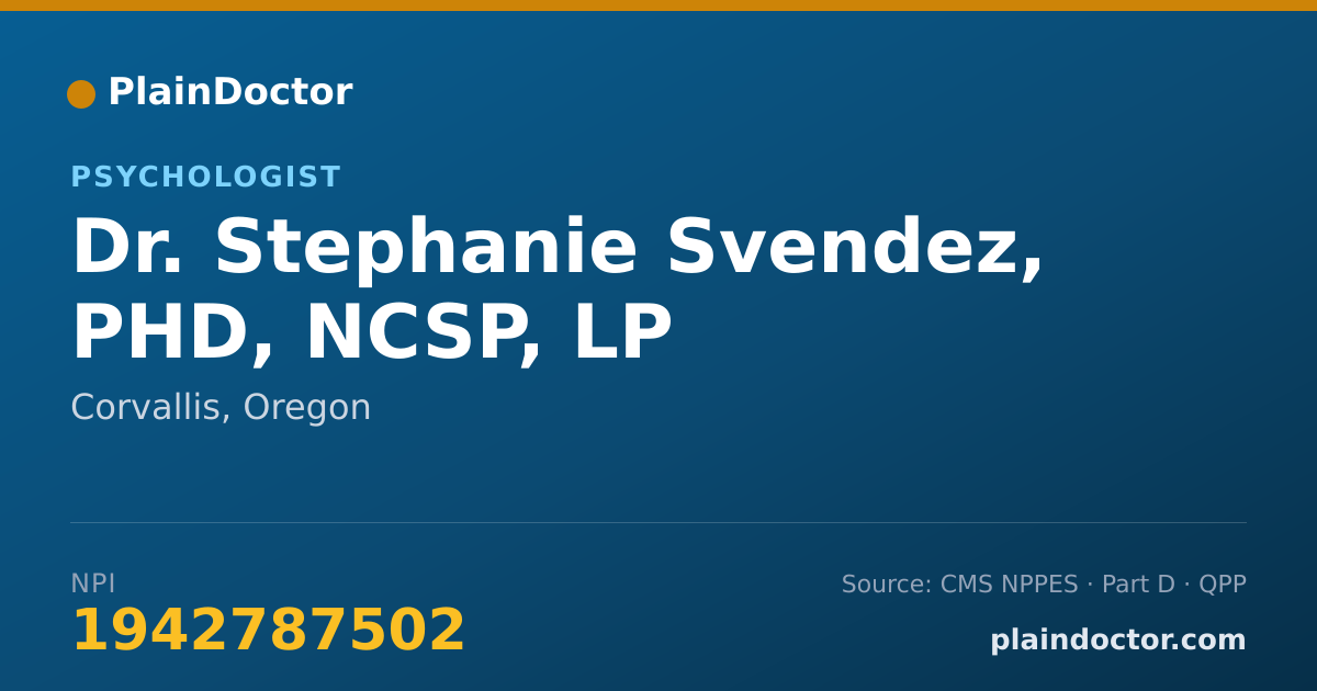 Shareable card for Stephanie Svendez, PHD, NCSP, LP - Psychologist, Corvallis, OR