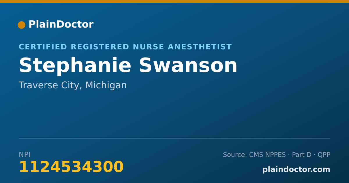 Shareable card for Stephanie Swanson - Certified Registered Nurse Anesthetist, Traverse City, MI